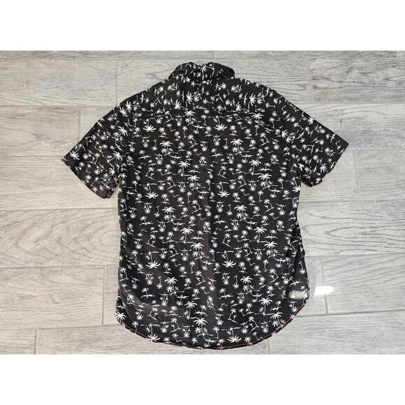 Men's Denim & Flower Button Up Shirt Size Slim Fit X Large Black Palm Trees - Picture 5 of 8